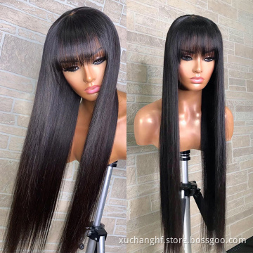 Cheap Lace Wigs 100% Raw Virgin Hair Front Lace Straight Hair Brazilian Human Hair Wigs With Bangs For Black Women